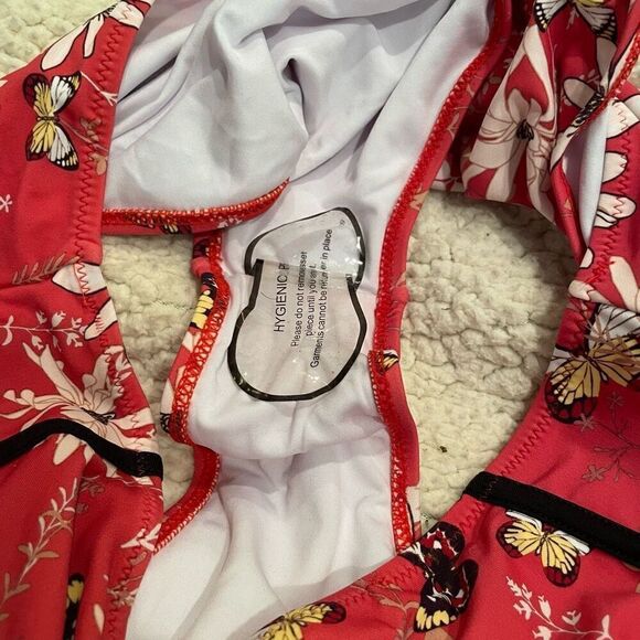 Cupshe Womens High Waist Bikini Bottom XXL Pink Black Floral Moderate Coverage - Picture 3 of 6